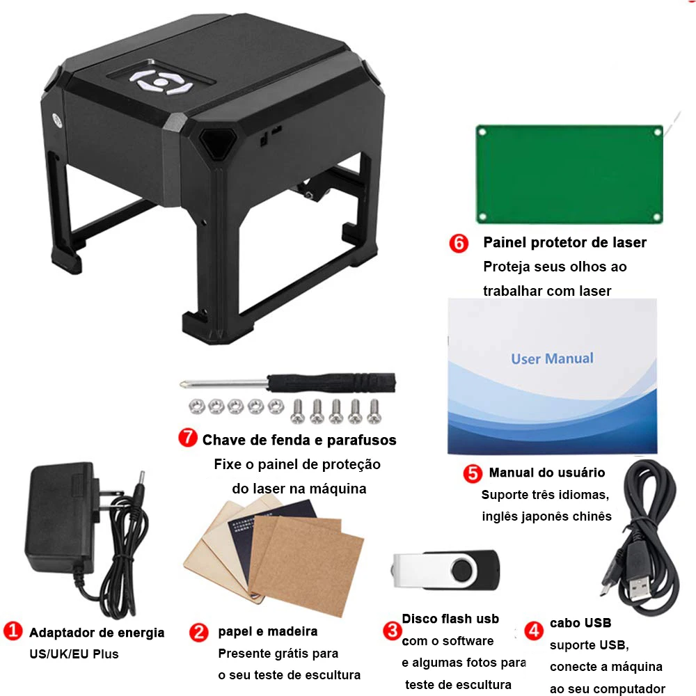 Machine de gravure laser de bureau, mini graveur laser CNC, Bluetooth, calcul, travail, imprimante de marquage bricolage, 80x80mm, 3000mW