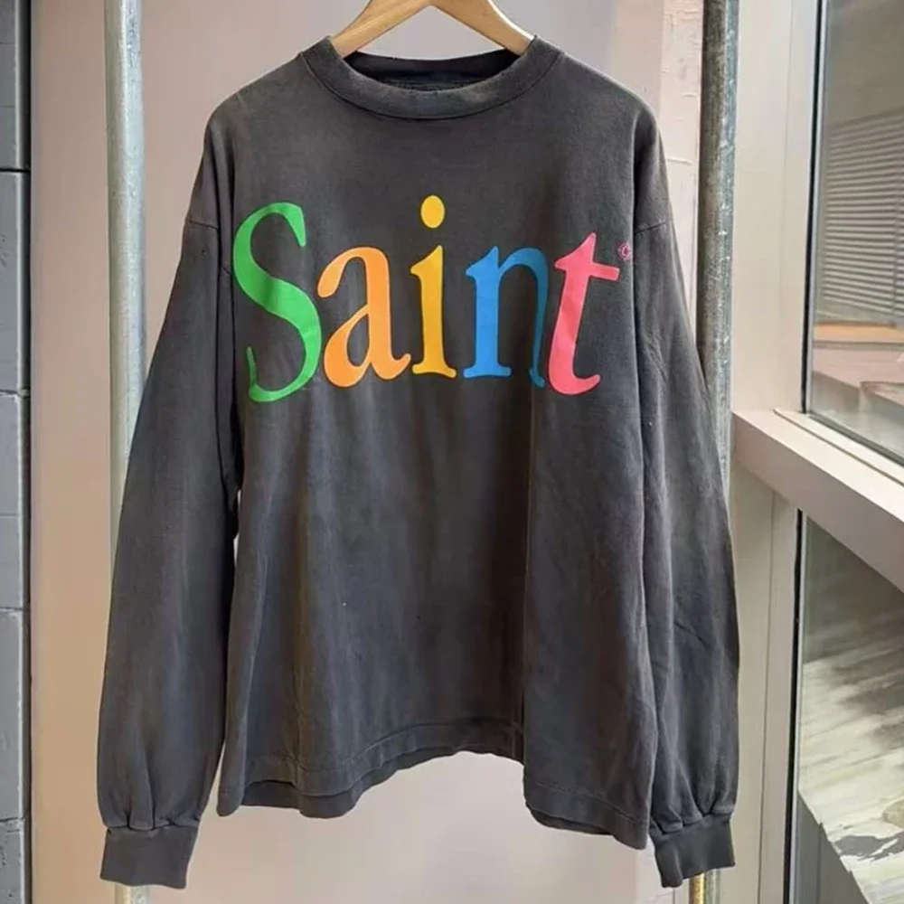 

High Street OS Washed SSSAINT LOUIS SSSSSAINT LOUIS LOUIS Long Sleeve T Shirt Men Women Tee Tops T-Shirt