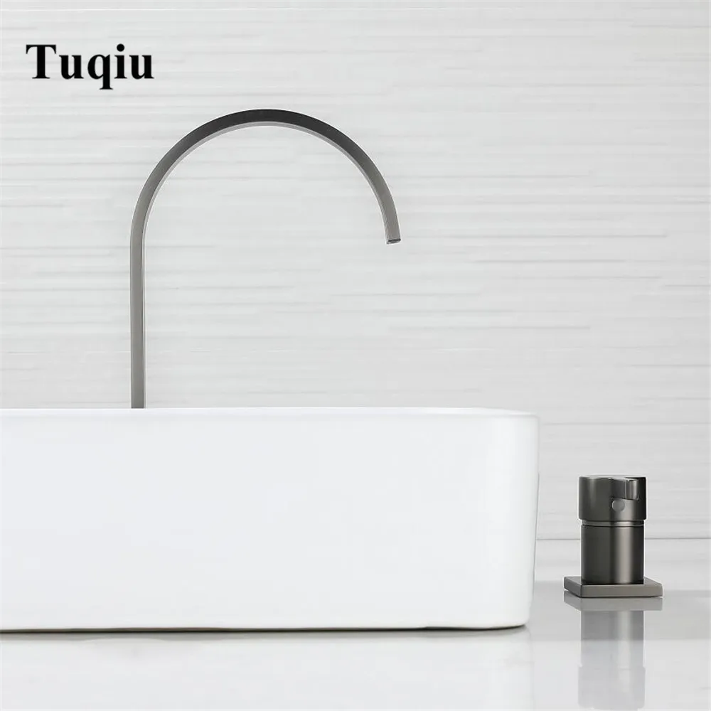 Brushed gold Basin faucet Bathroom two holes Gun Grey Widespread bathroom faucet sink tap 360 rotating widespread basin Tap