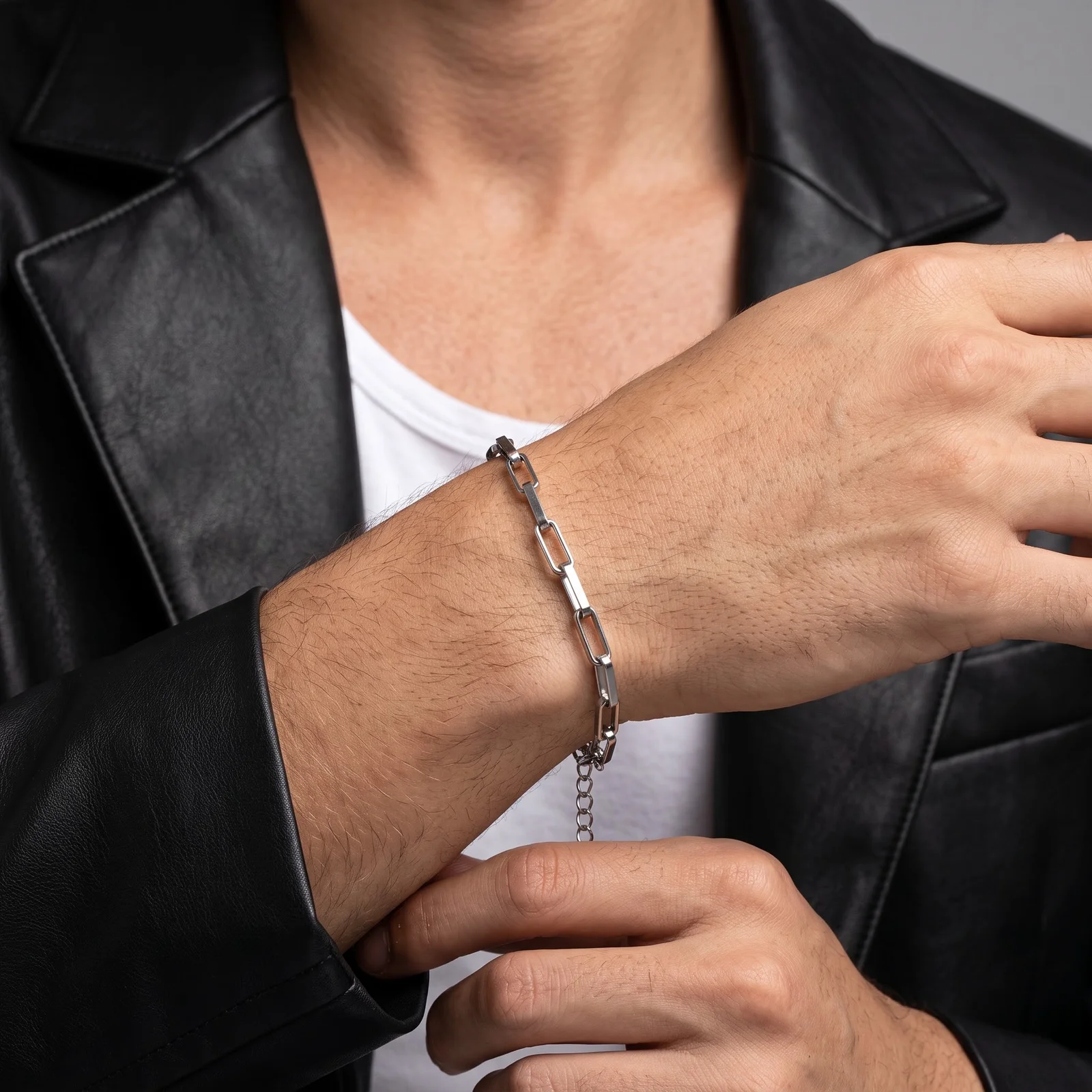 Paperclip Chain Stainless Steel Bracelet Lobster Clasp Adjustable Extender Chain Minimalist Geometric Bracelets Unisex Jewelery