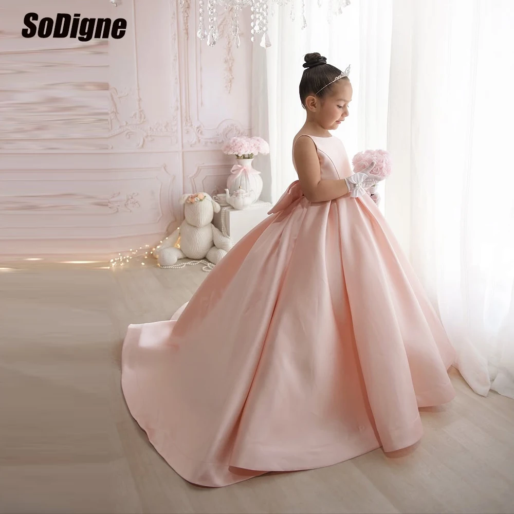 

SoDigne A-line Satin Long Flower Girl Dress Sleeveless O-neck Flower Princess Girl Skirt Party Dress Kid Gown Customized