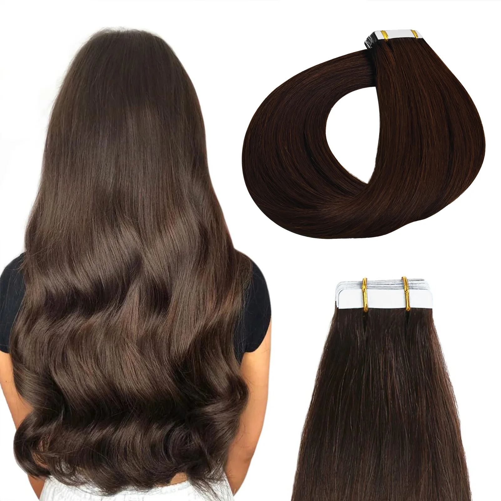 Extensiones de cinta en 20 piezas, cinta recta Real negra Natural para mujeres, cinta Remy en extensiones de cabello, cabello humano