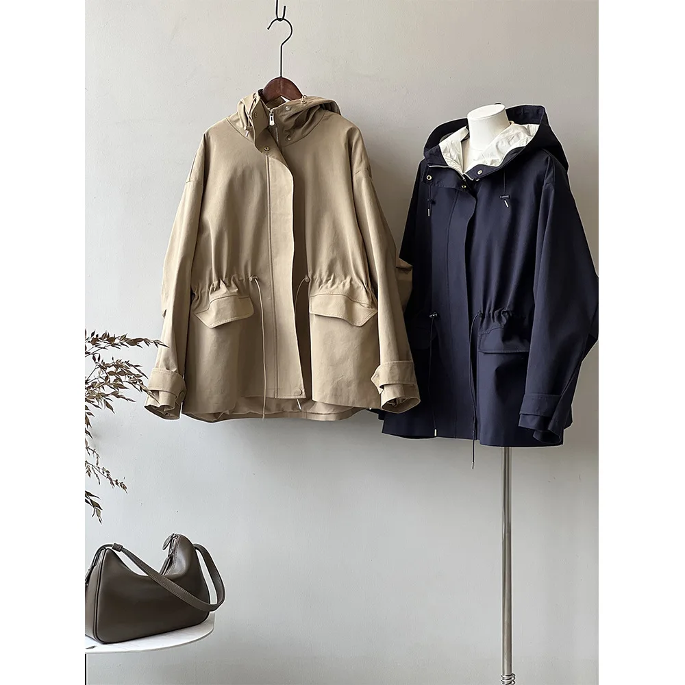 2023 New Real Photo Women Jacket Coat Hooded Stand Collar Fashion Women Long Sleeve Jacekts Casual Coat Casaco