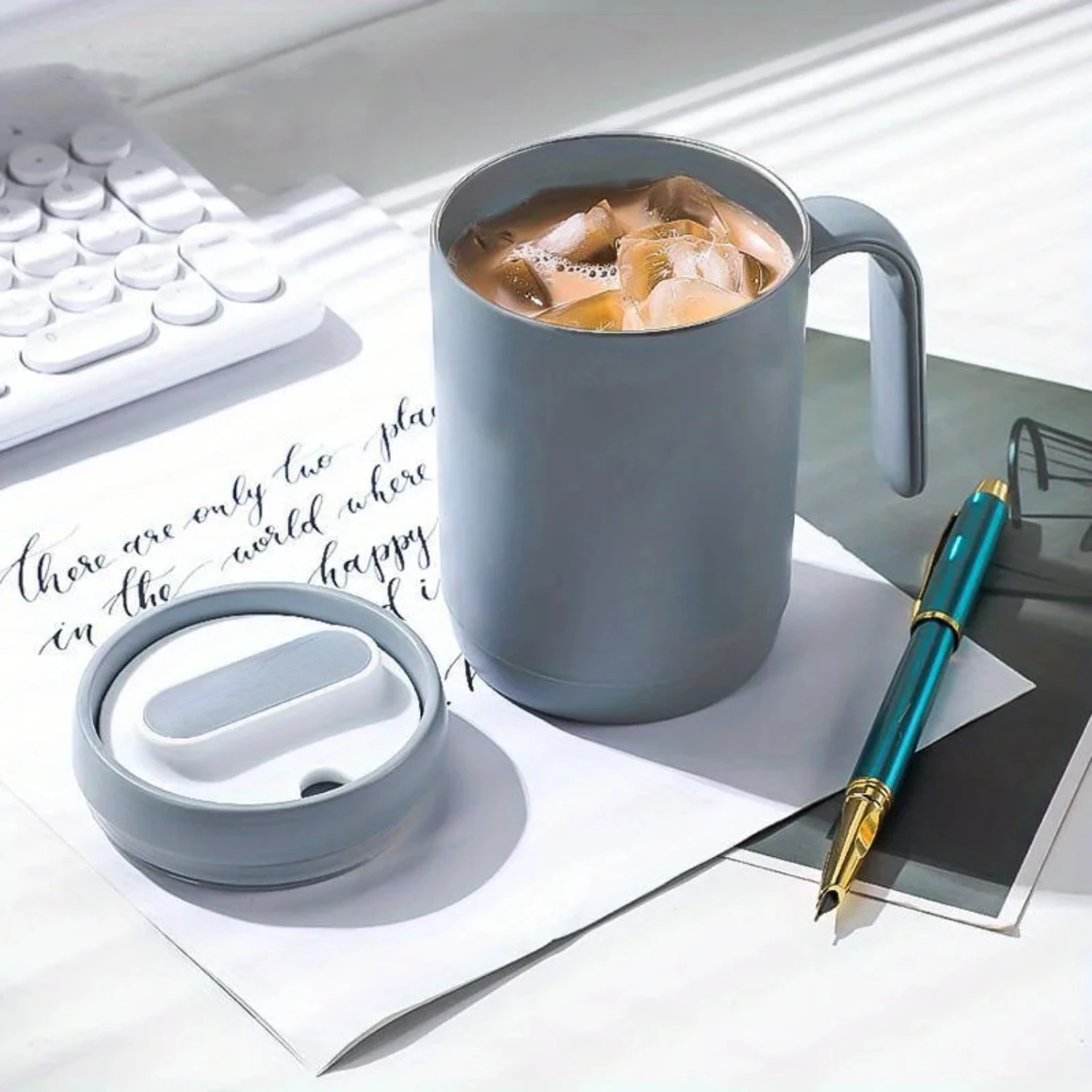 

1pc Grey Creative PP Liner Portable Office Large Capacity Covered Drinking Cup Milk Coffee Cup Gift
