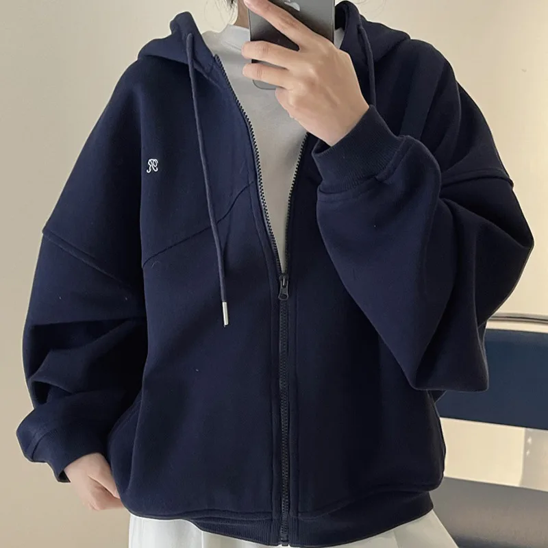 HKSH Lente Herfst Nieuwe Vrouwen Sweatshirt Met Capuchon Trekkoord Rits Veelzijdige Koreaanse Elegante Tij Chic Casual Sportieve Jas HK12830