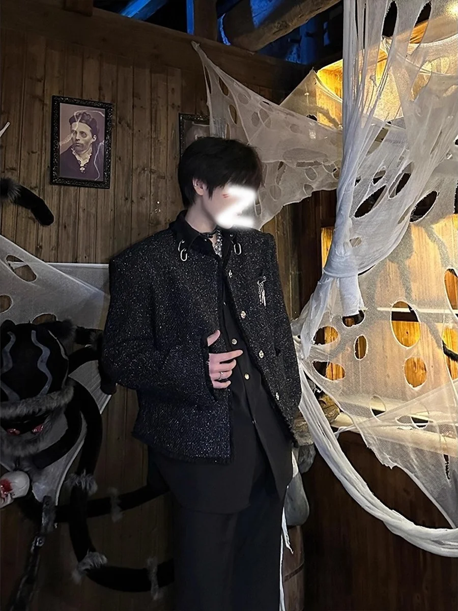 

Bla oulder Pad ort Jaet Men's Autumn Winter High-End Feeling Flaing Knitted Retro Sle Youth ular Outerwear