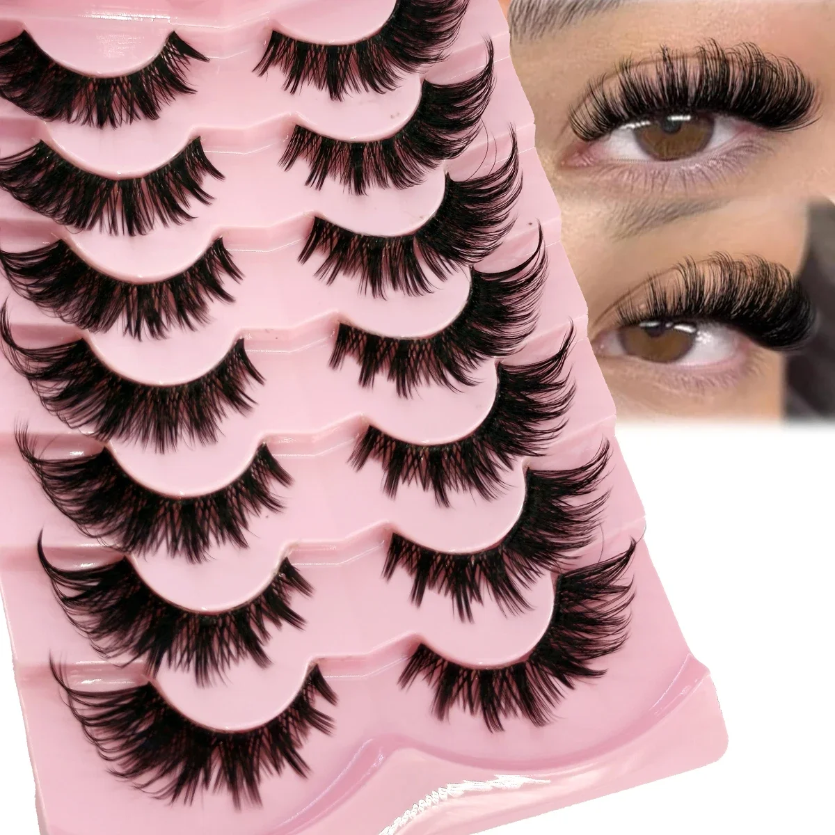 AMSDCN 7 Paar 3D Wispy Full Strip Lashes, Manga-Naturwimpern, 8D Nerzwimpern, Natürliche Kurze Falsche Wimpern, Nerzwimpern