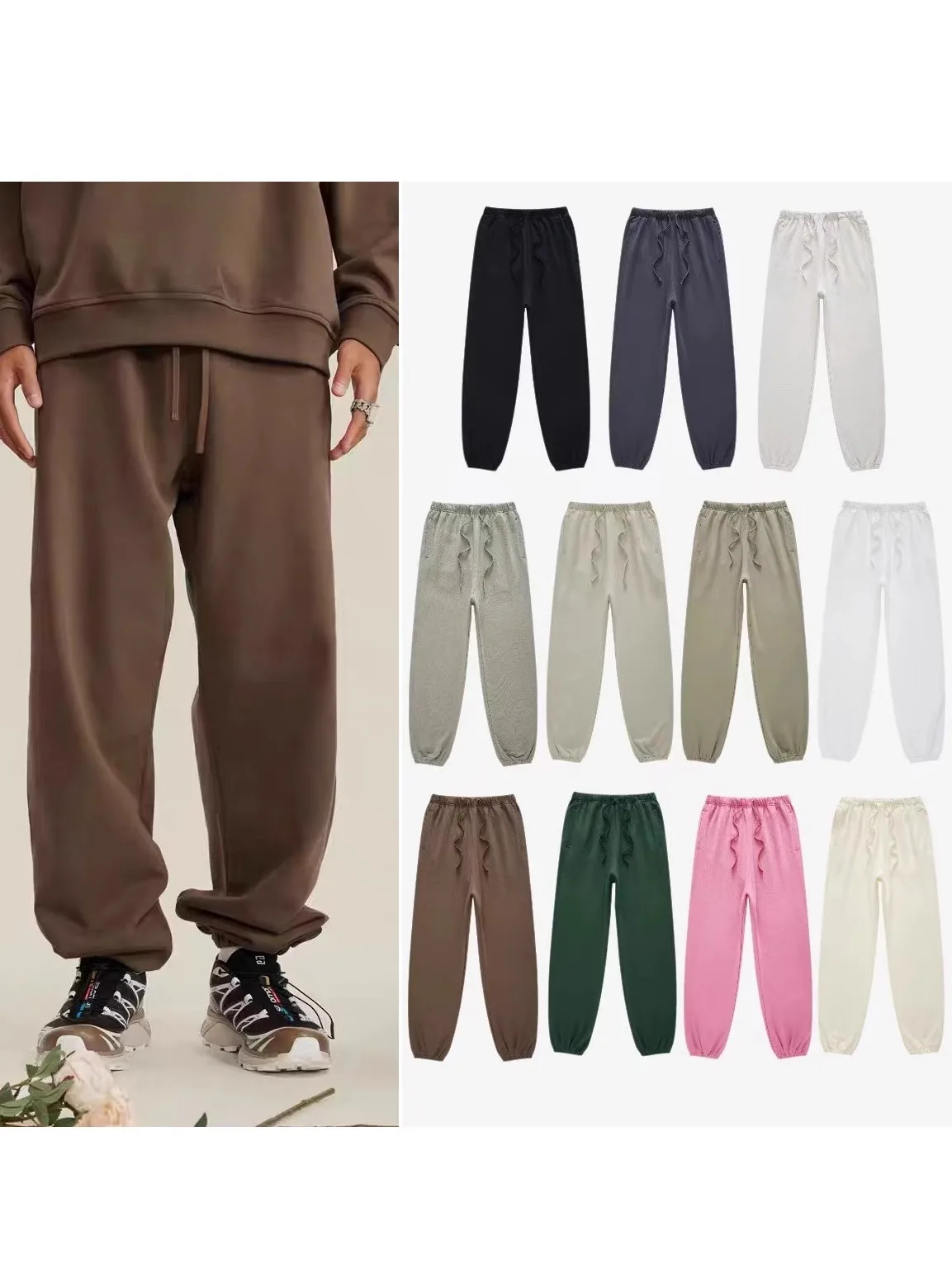 

Ins24 Trendy Streetwear Loose Drapey Color Men's Spor Sweatpants Casual Trousers Wide Leg Cuffed 440G Youth Faion