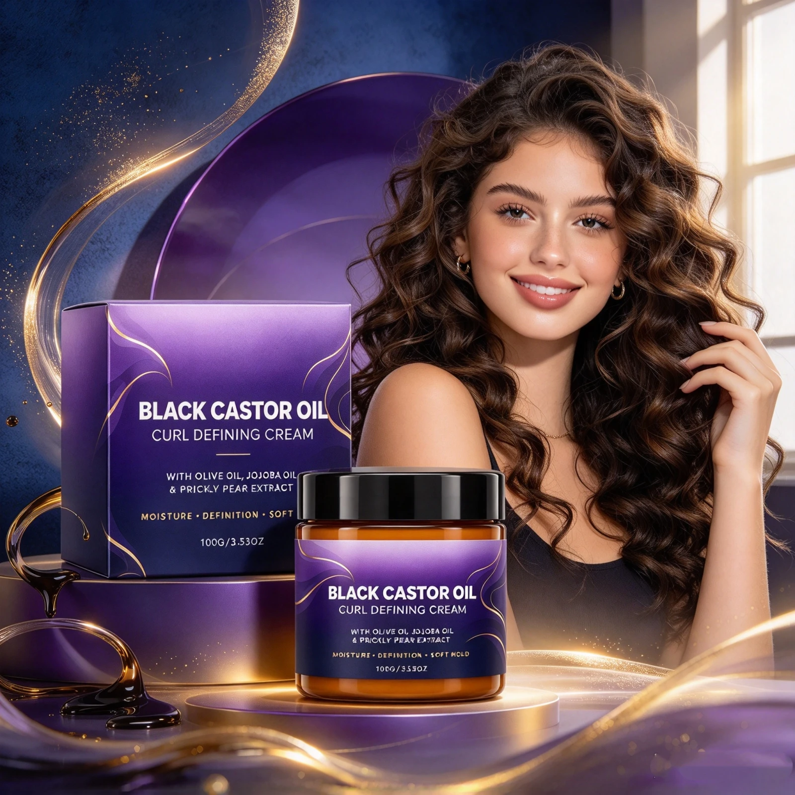 Black Castor Oil Curl Defining Hair Cream Lock Bouncy Ringlets Daily Deep Nourish Dry Wavy Hair Natural Curly Hair-Styling Balm