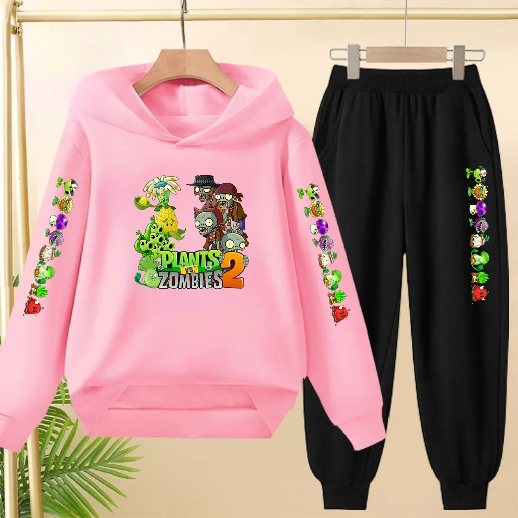 

Children Cartoon Plant Game Clothes Pullover Hoodie Girls Boy Toddler 3-12Yrs Casual Sweatshirr + Pants Two-piece Set Sports Set