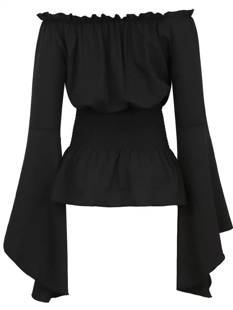 Court Sle couleur Pure irt une épaule longue Sve taille couchée femmes Faionable classique période dames Blouse