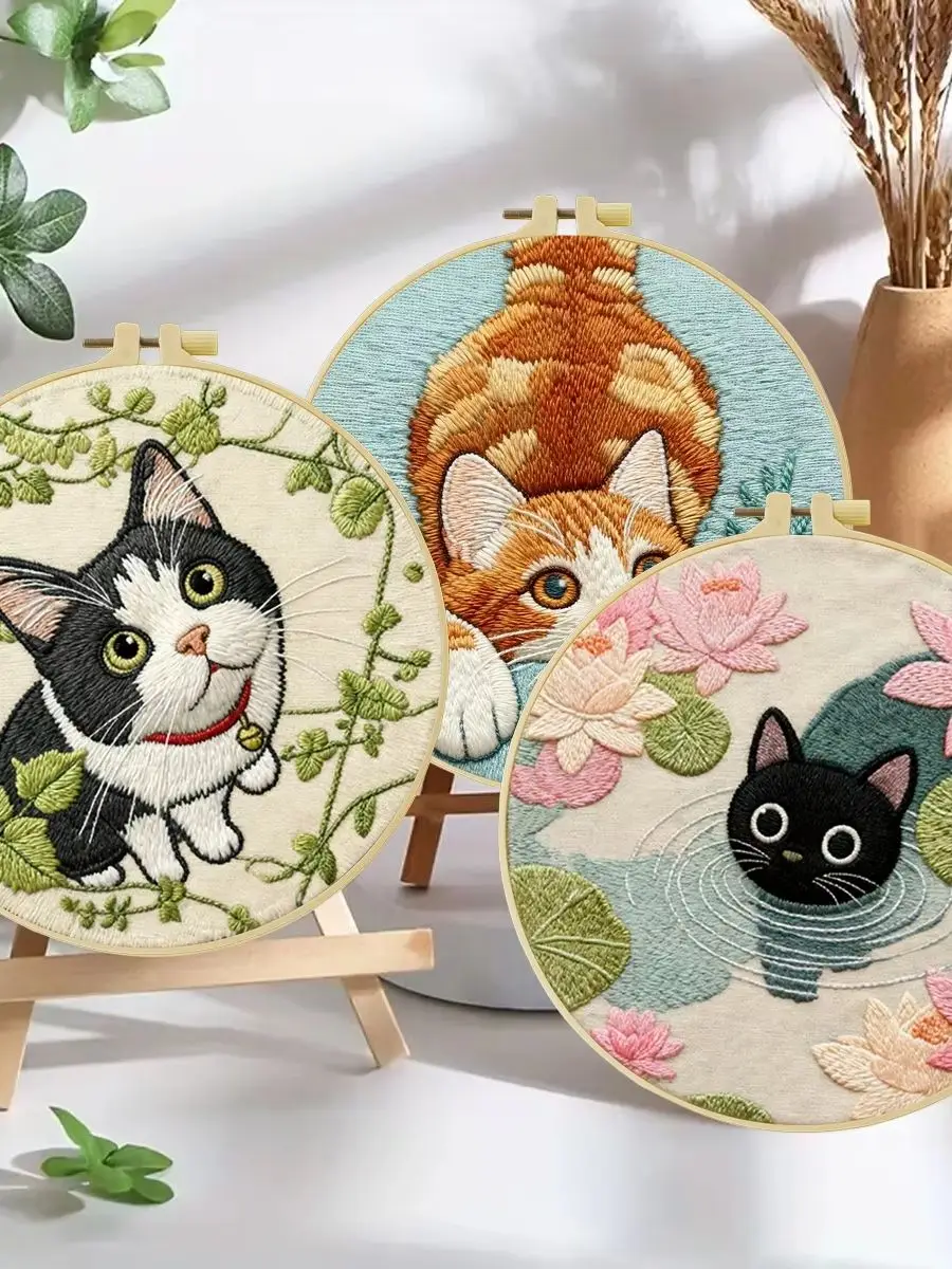 3-teiliges DIY-Stickmaterial-Set für Anfänger, inklusive Nadeln, Fäden, Stick-Starter-Kit, Kreuzstich-Kunst als Geschenk. – Detail 1