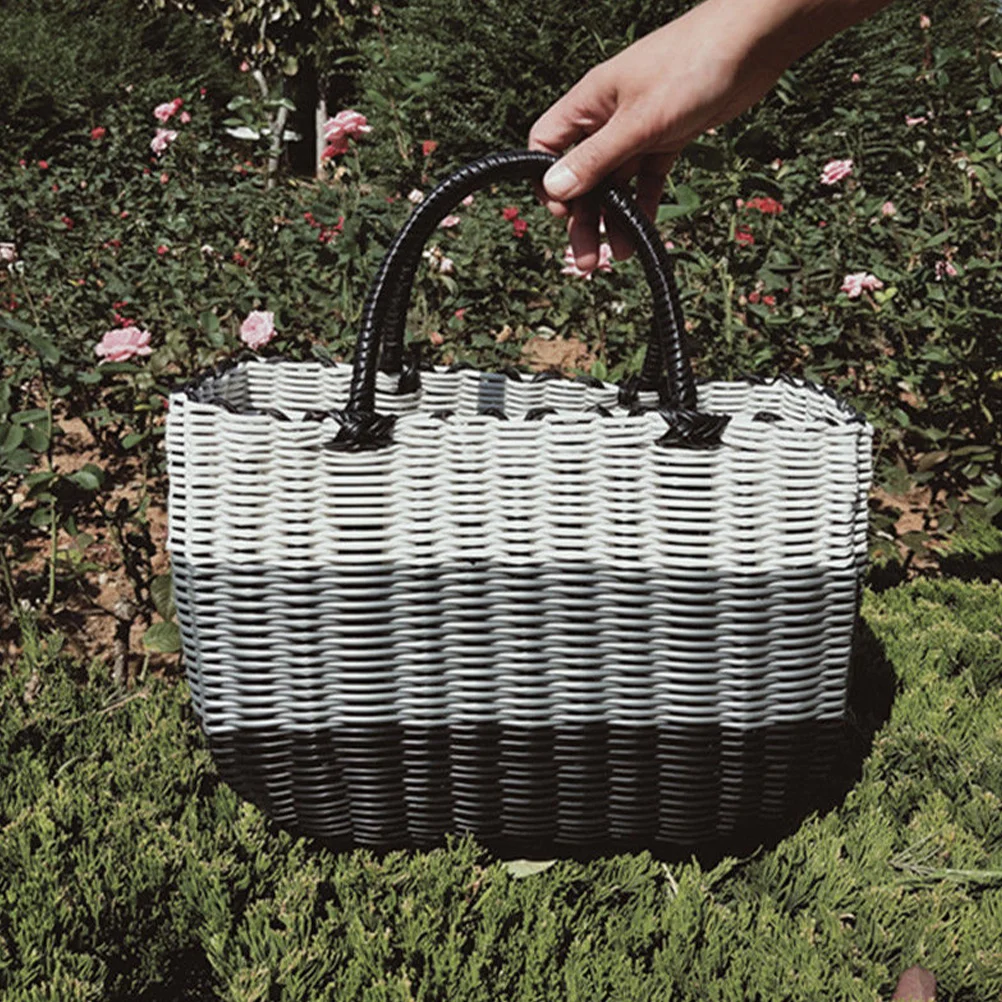 

Handwoven Storage Basket Plastic Organizer With Handle For Bathroom Kitchen Bedroom Sundries Fruit Vegetable