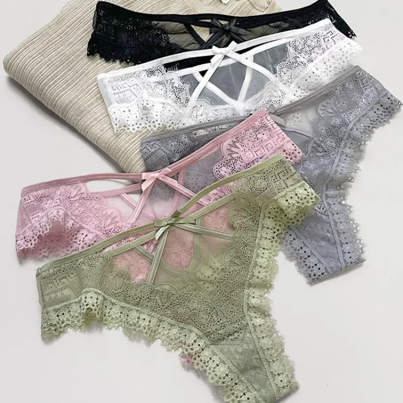 SP&CITY Lace Embrodiery Mesh Sexy Thongs Cotton Crotch Transparent Women\'s Underwear Beathable Seamless Hollow Out Panties