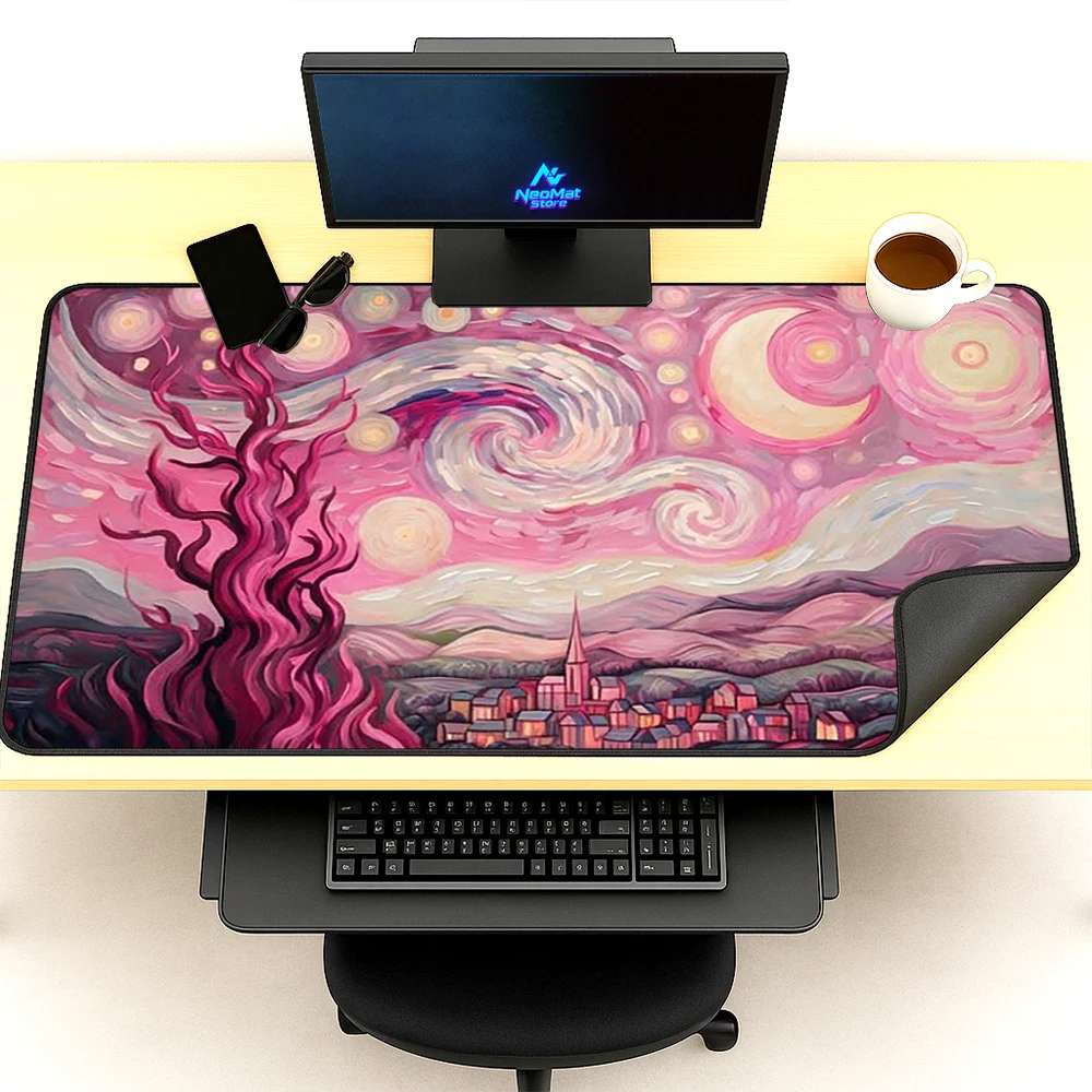Swirl Desk Pad Pink Cosmic Mat Gaming 140x60 Mousepad Landscape Fantasy Extra Large Table Mat Computer Accessories