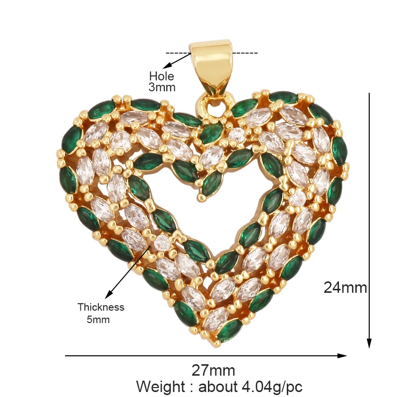 Palace Love Heart Enamel Oil Dropped Charm Pendant,18k Gold Plated Inlaid Full Zircon Necklace Bracelet Jewelry Supplies M58