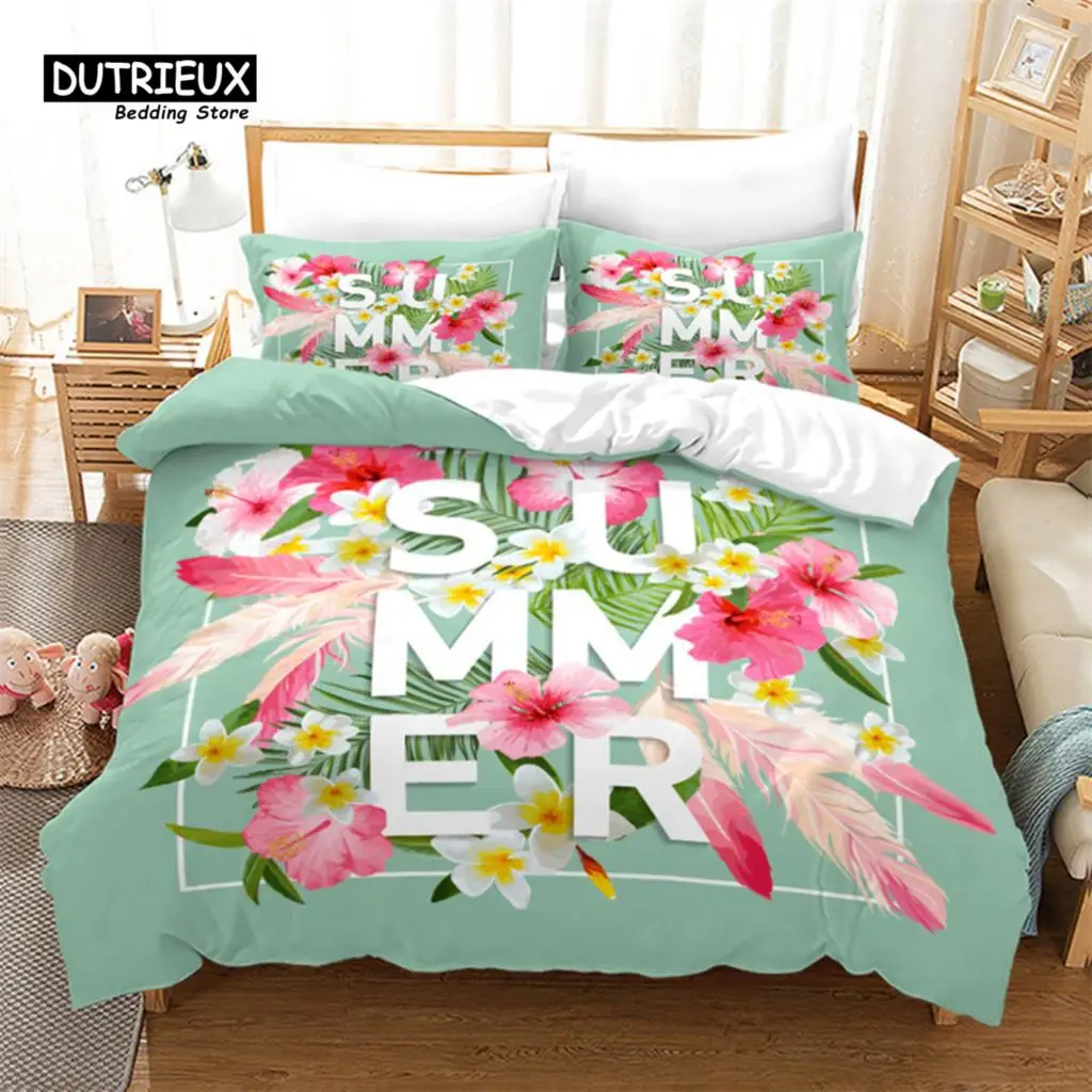 

Soft Floral Duvet Cover With Pillowcases Summer Flowers 3D Print Bedding Set King Queen Size For Adults Kids Girls Teens Decor