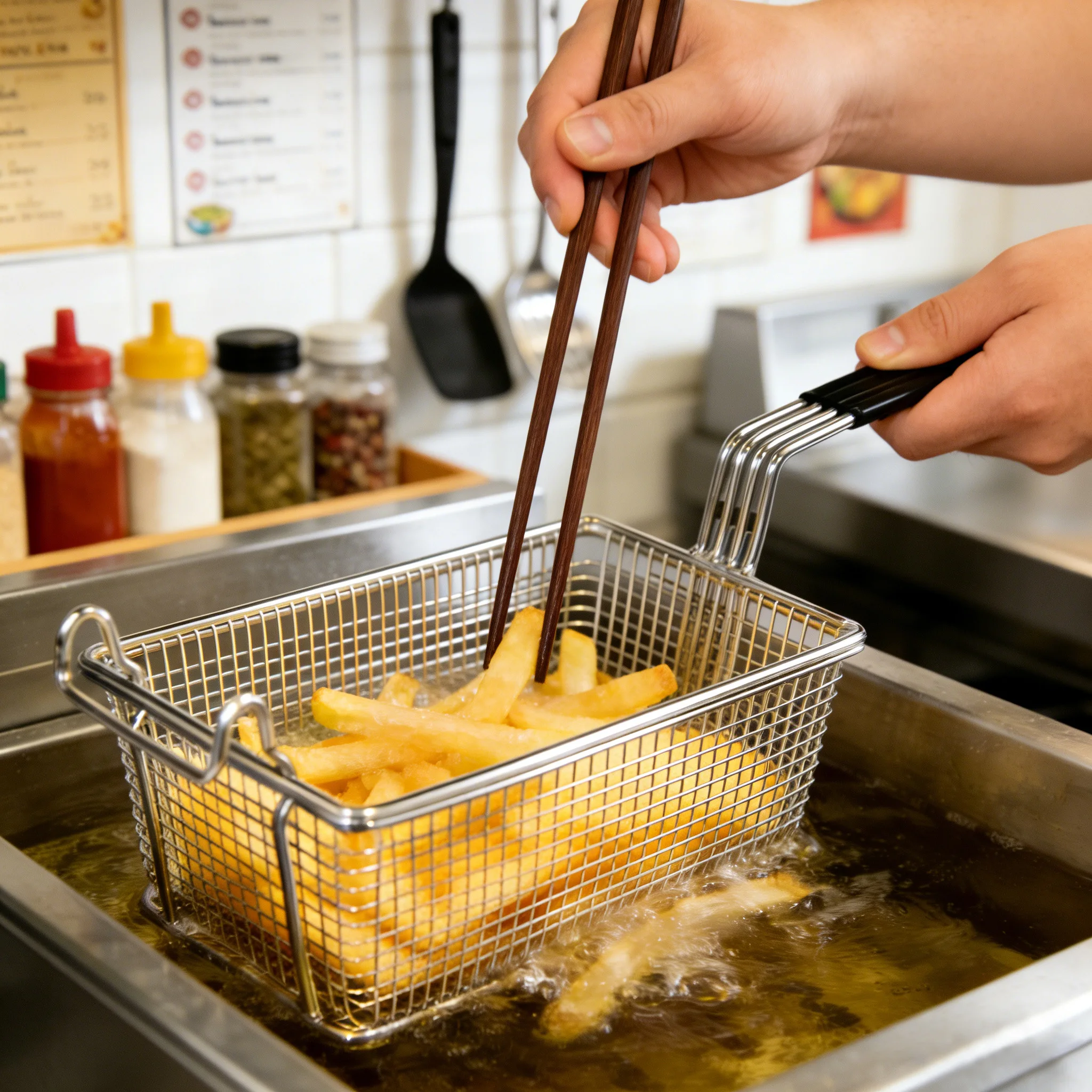

Stainless Steel Square Frying Basket Hangable Mesh Net Large Capacity Oil Drain Rack for Fried Chicken Chips French Fries Kitche