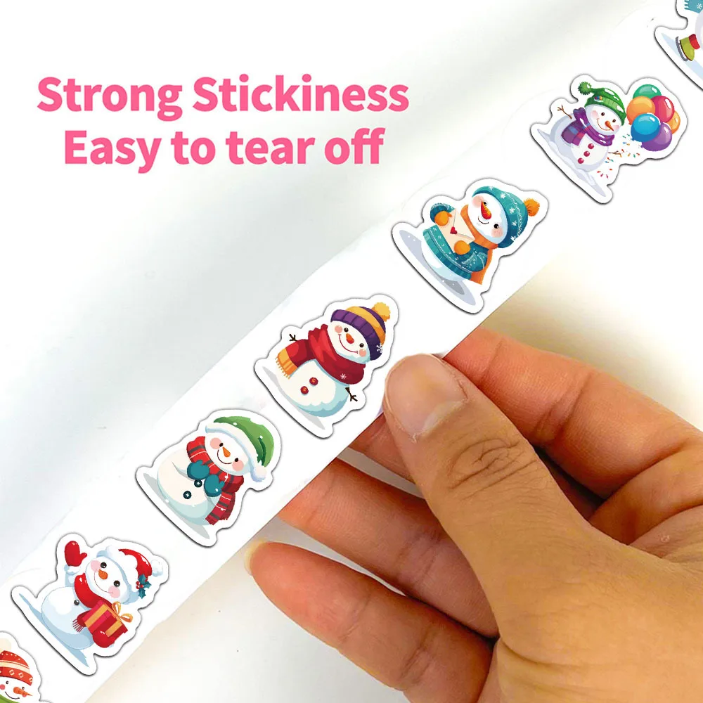500pcs/롤 어린이 크리스마스 보상 스티커 롤 귀여운 만화 눈사람 클립보드 축제 선물 장식 패턴 라벨