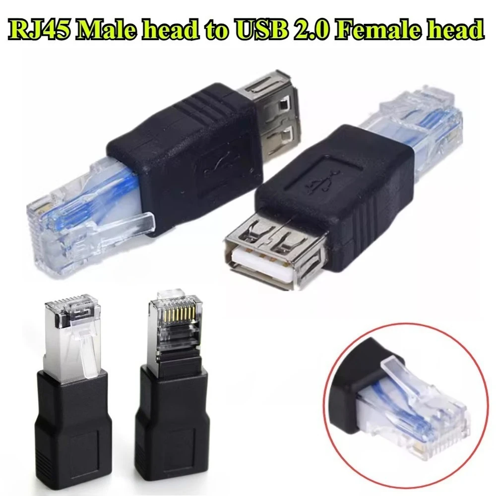 2/5/10Pcs/lot Crystal Head RJ45 Male to USB 2.0 AF A Female Adapter Connector Laptop LAN Network Cable Ethernet Converter plug