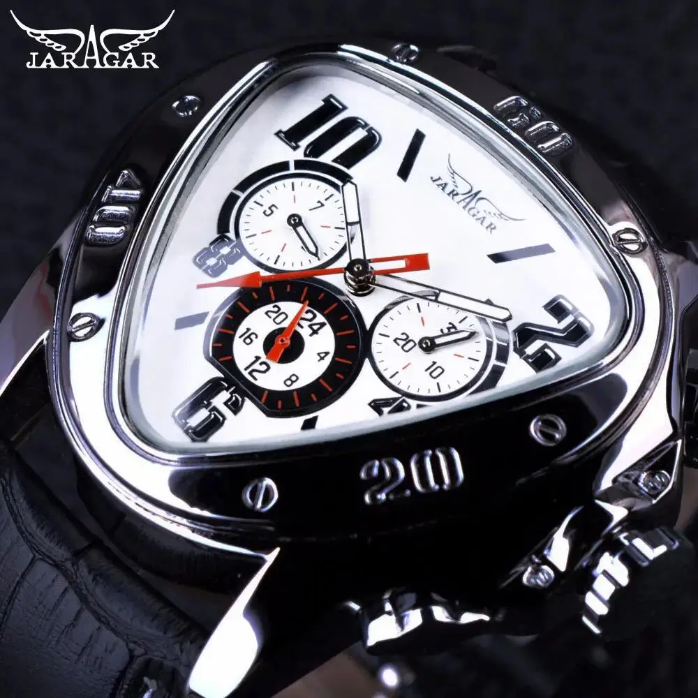 JARAGAR 951 Top Brand Fashion Automatic Mechanical Racing Wristwatch 3 Dial Men Triangle Watch Sport Style Clock Wrist