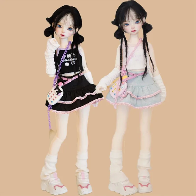 

1/4 Bjd Doll Clothes Cute Girl Close Fitting Camisole Top 1/4 Doll Lace Denim Short Skirt Versatile Small Socks Trend Arm Sleeve