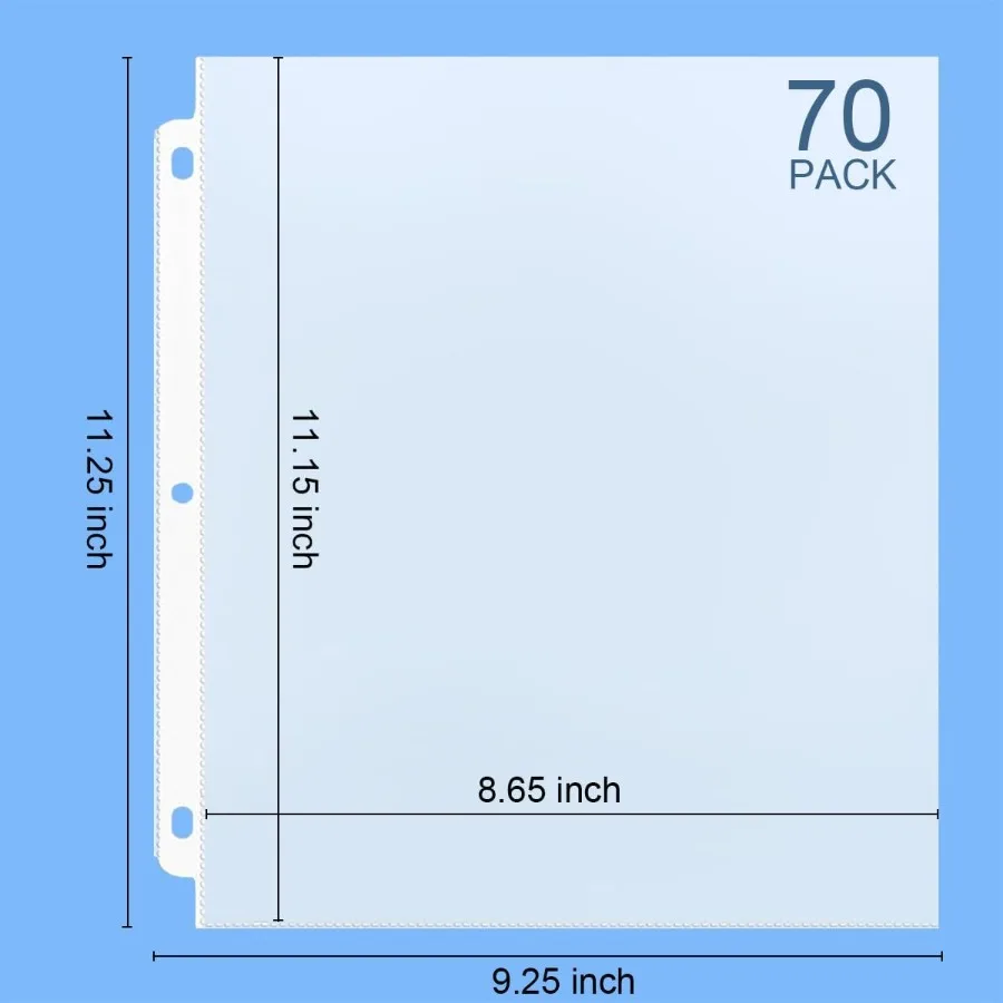 70Pack Sheet Protectors Clear Heavy Duty Plastic Page Protectors for 3 Ring Binder Top Loading Sheet Protectors 8.5 x 11 for Ph