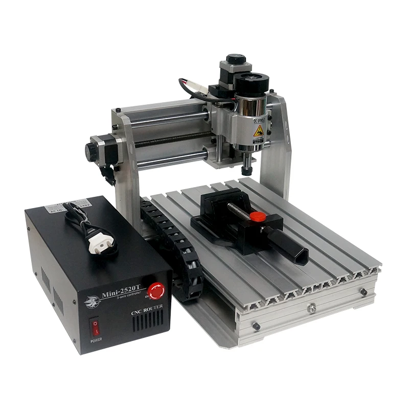 Mini 3-axis CNC Router 200W Spindle Motor 250x200mm Working Area Mach3 for Wood Plastic Carving 2520T 3D Engraving Milling