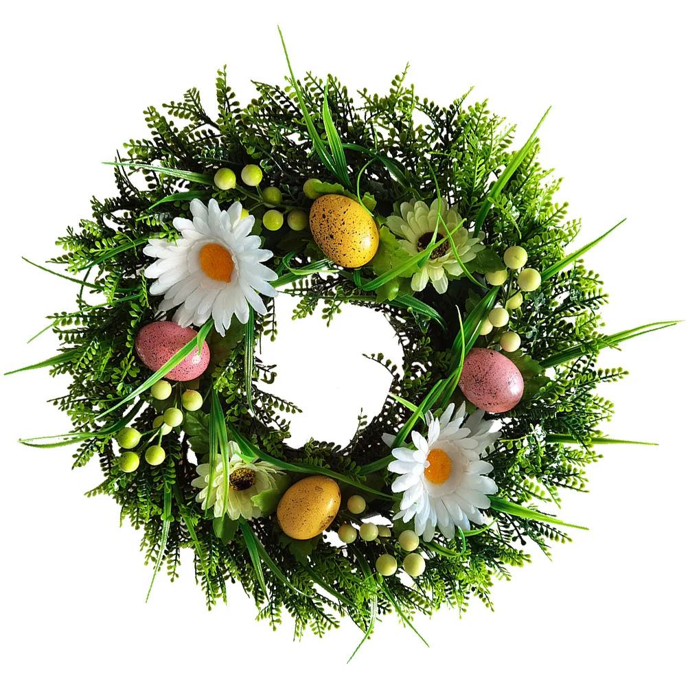 

Easter Egg Pendant Creative Festival Hanging Decor Door Window Ornament Unique Wreath Adornment Fake Leaves Easter Wreath