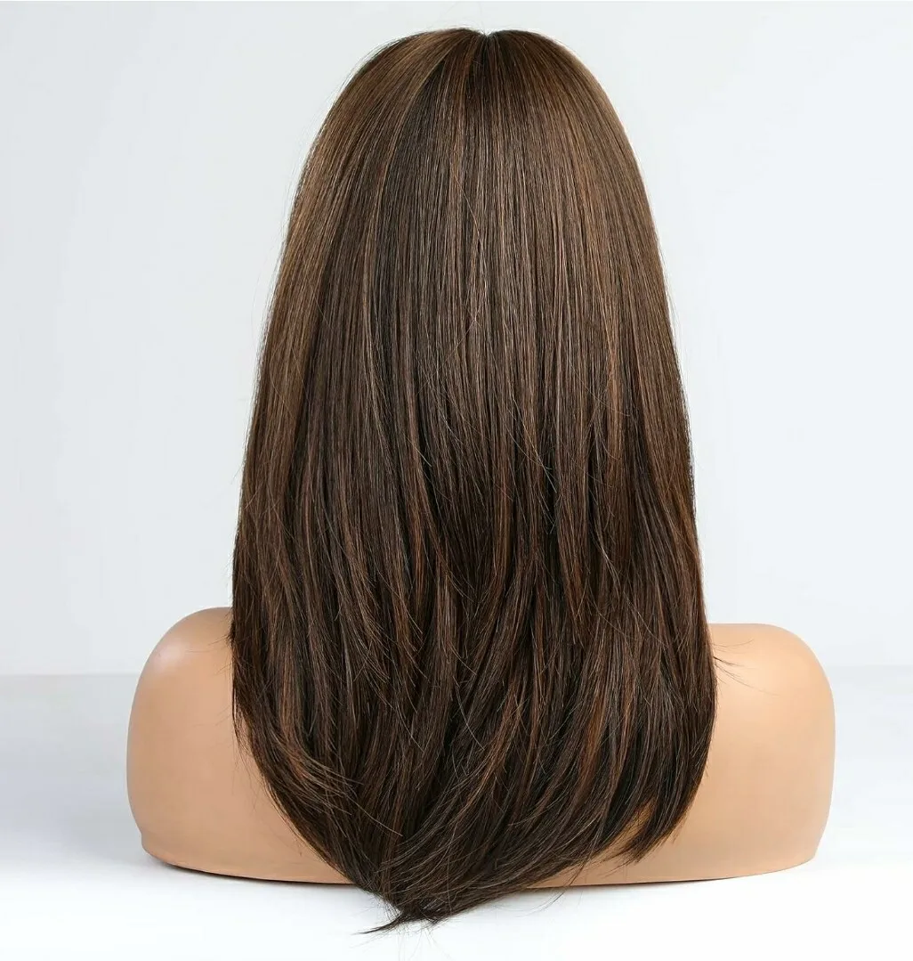 مزيج شعر مستعار طويل مستقيم الطبقات بني غامق مقاوم للحرارة #4