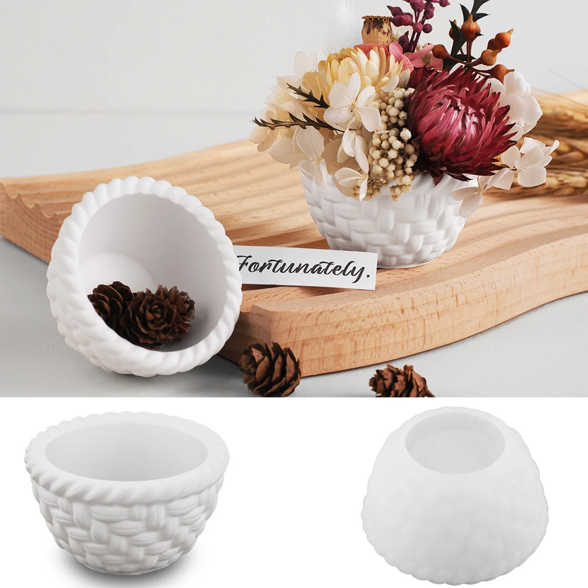 Woven Basket Candle Jar Silicone Mold DIY Concrete Flowerpot Casting Molds Plaster Resin Storage Bowl Craft Making Home Decor