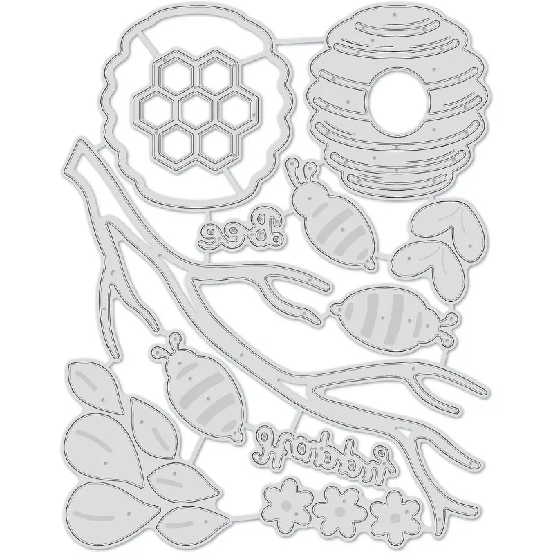 1szt 5.5x4.5 Honey Bee Cutting Dies Flower Branches Cut Stencils for DIY Crafts Scrapbook Decorative Embossing