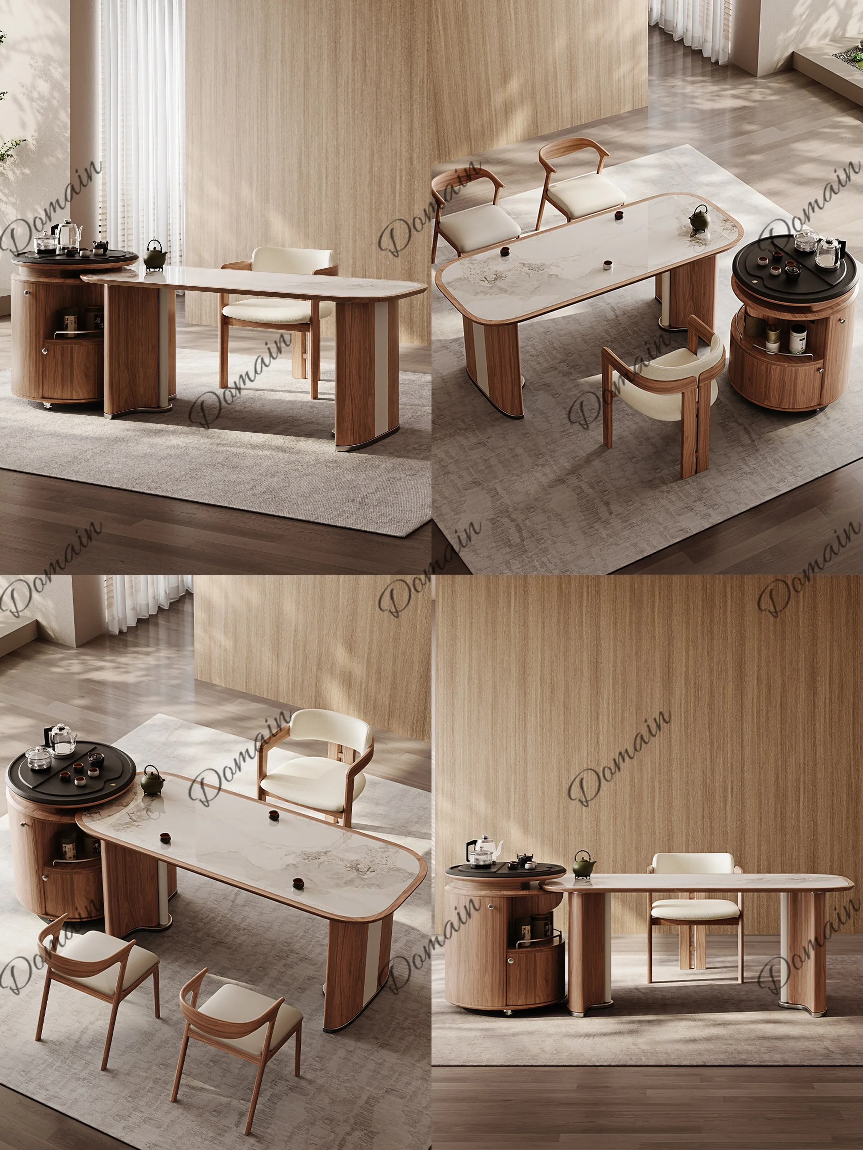 81 N Solid Wood Rectangular Split Island Dining Table Retro Walnut Color Luxury Kitchen Living Room Table Chair Set