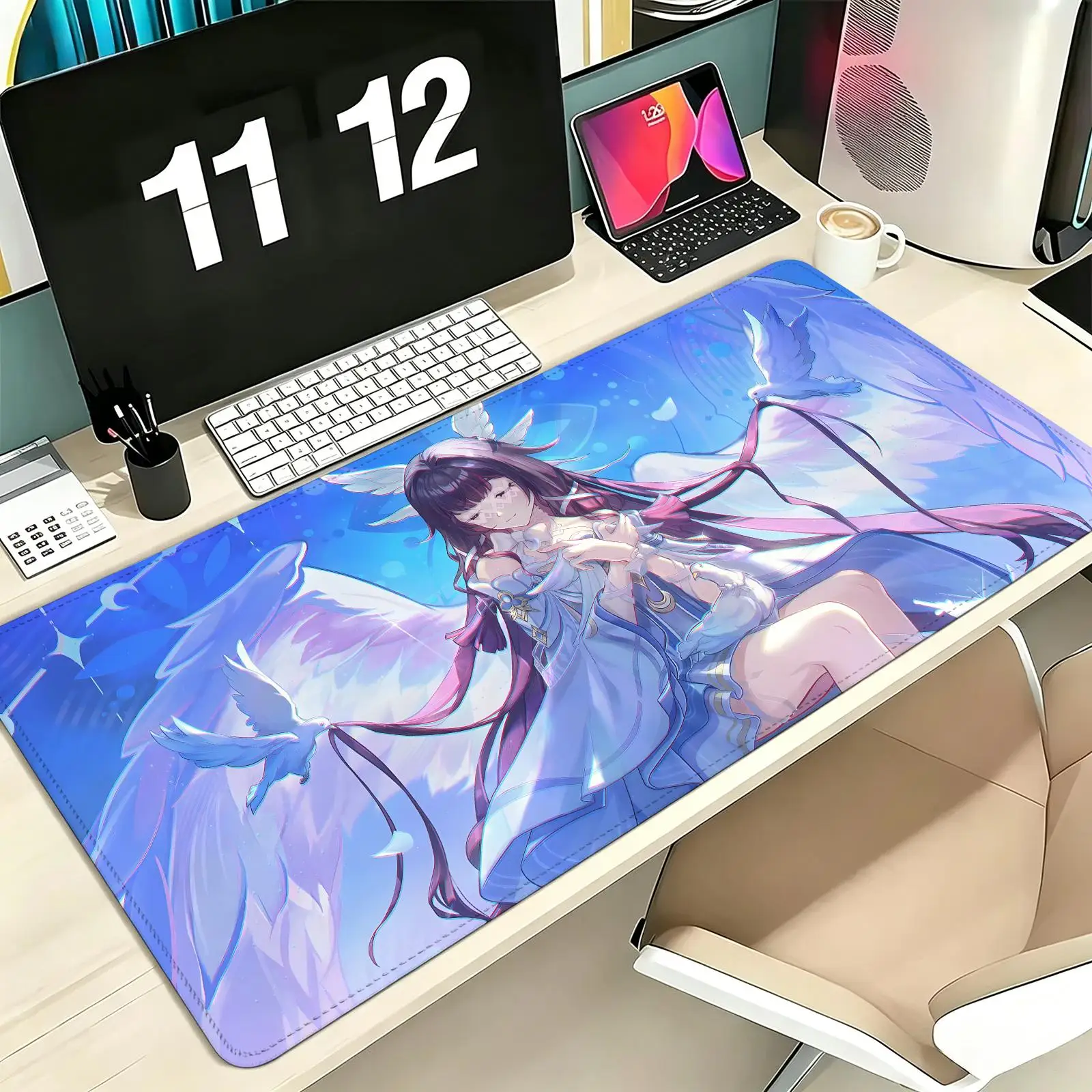 Genshin Impact Columbina Pro E-Sports Gaming Mousepad Extra Large Non-Slip Stitched Edge Keyboard Laptop Desk Mat For PC Gamer
