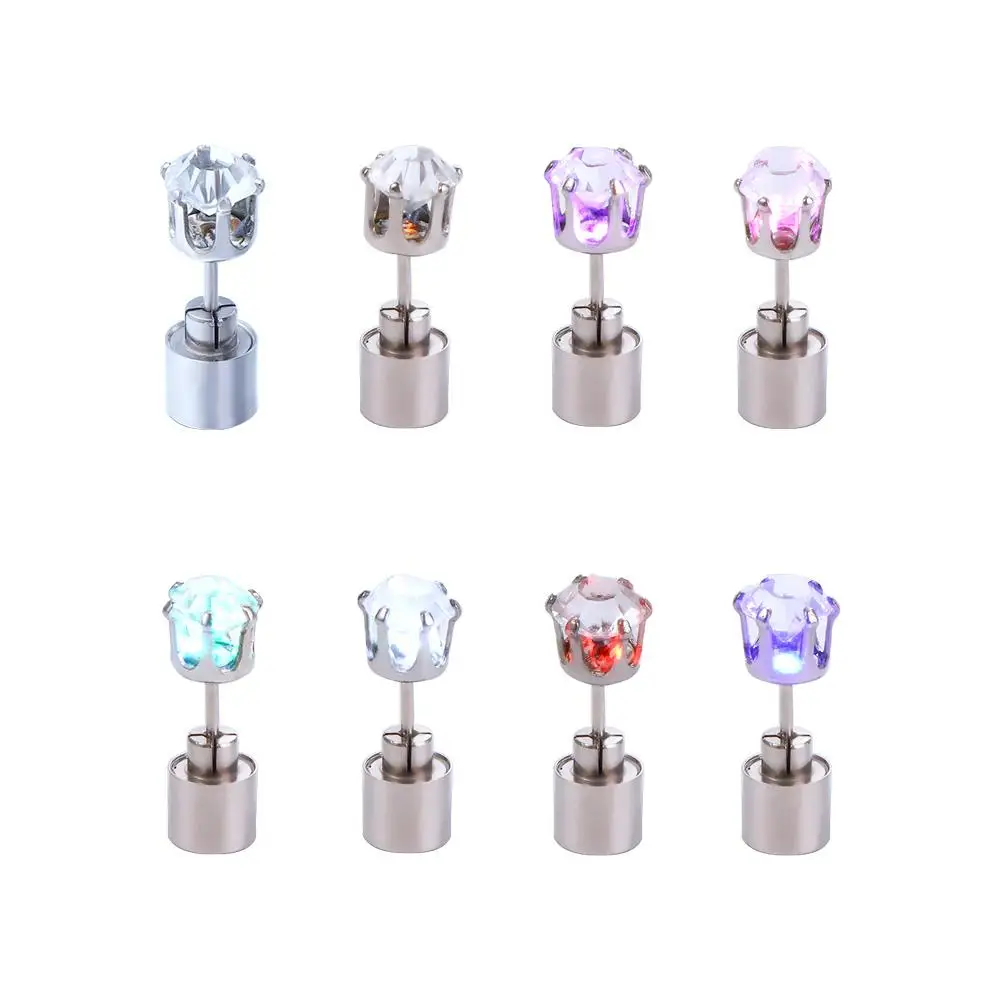 Flashing Earrings DJ Dance Party Men Earrings Rhinestones Female Ear Studs Light Up Earrings Glow Earrings Diamond Earrings