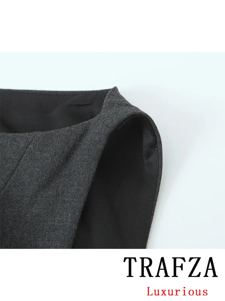 TRAFZA-T-Shirts Vintage Chic pour Femme, Col Rond, Solide, Fermeture Éclair, Haut Tierred, Nouvelle Mode, Printemps, Été, Vacances, 2025