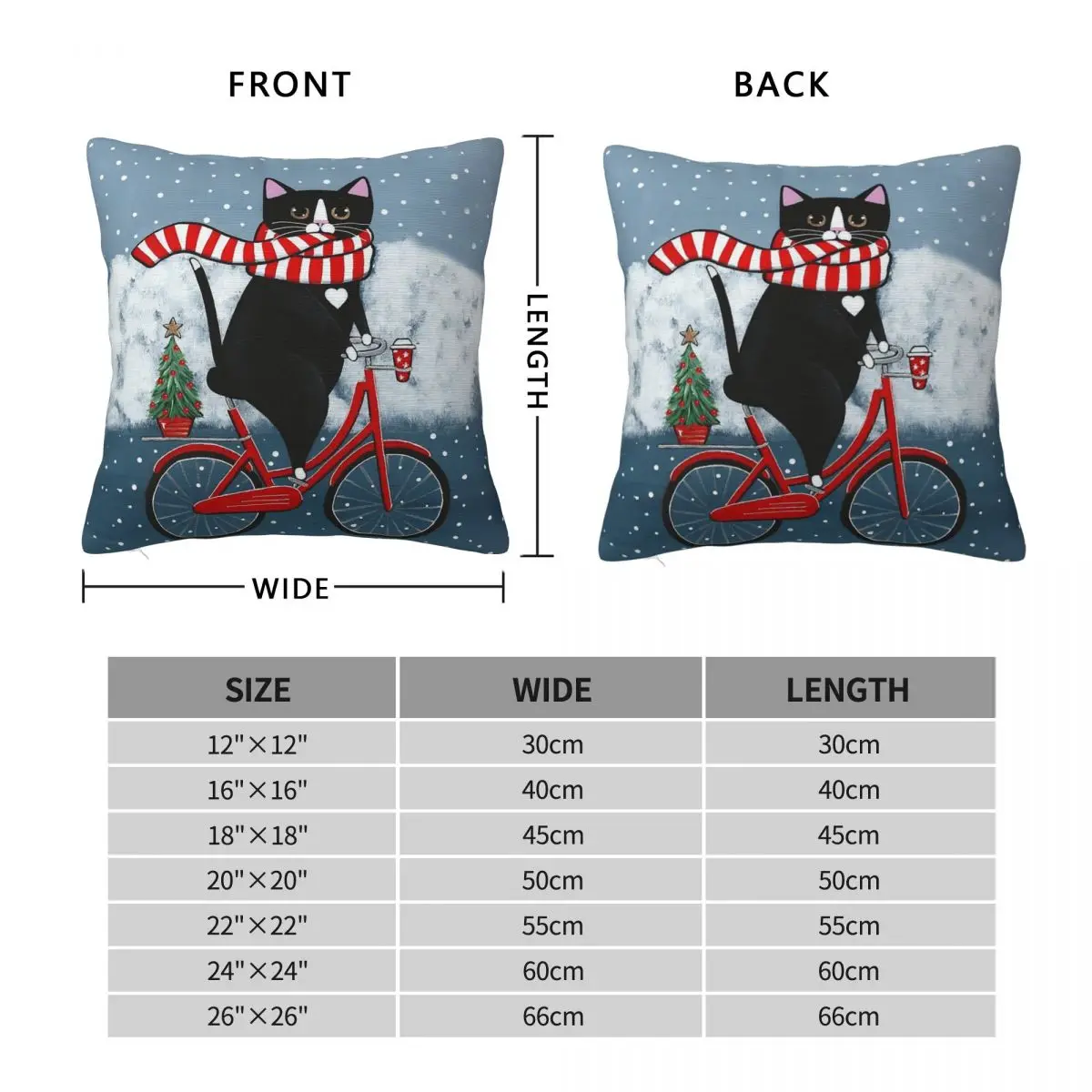 Tuxedo Cat Winter Bicycle Ride Square Pillowcase Polyester Linen Velvet Creative Zip Decorative Car Cushion Case