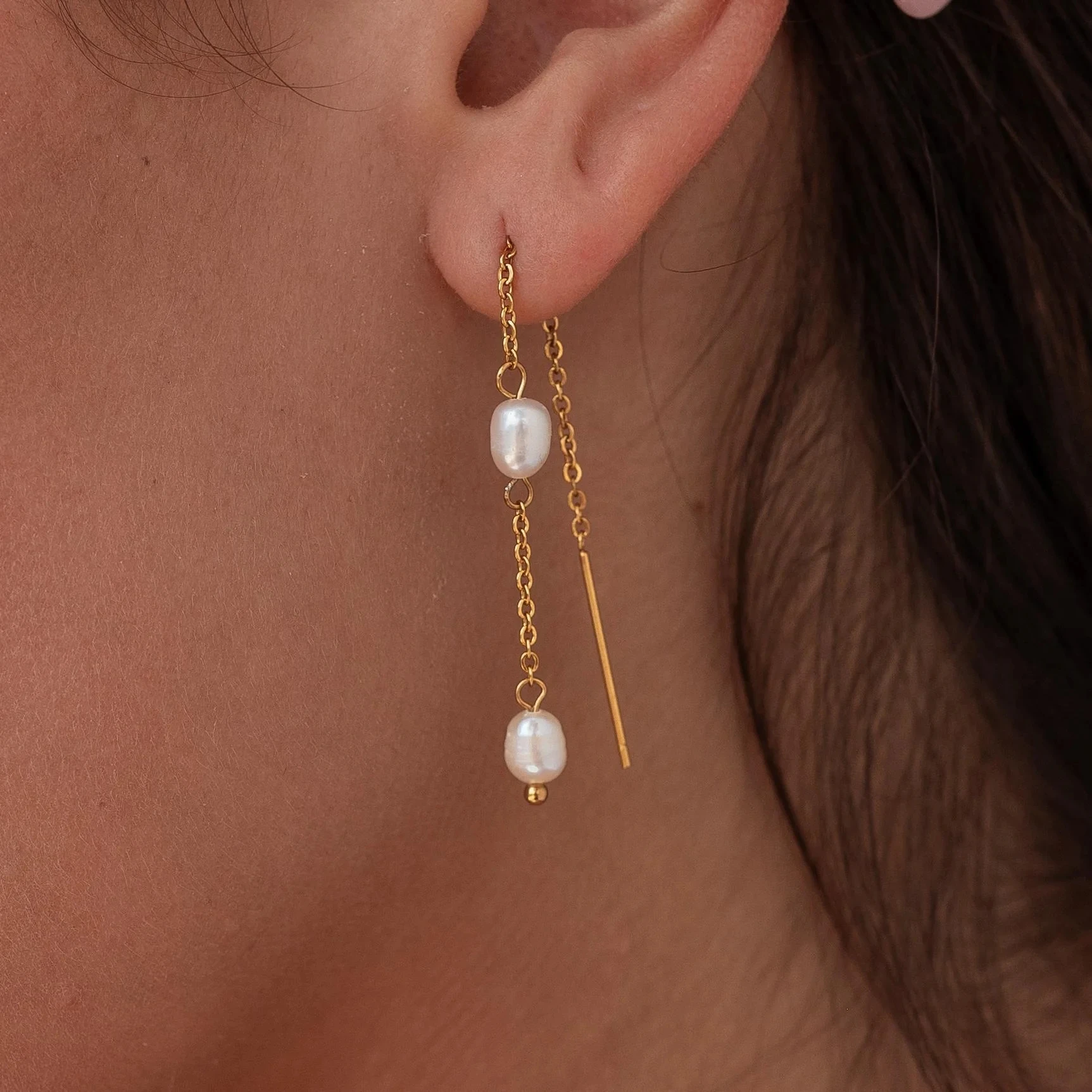 Peri\'sbox Stainless Steel Non Tarnish Long Chain Tassel Drop Earring for Women Natural Freshwater Pearl Temperament Girl Jewelry
