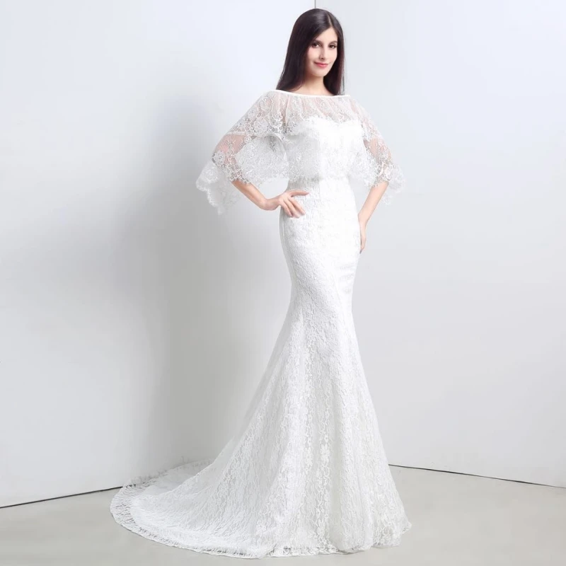 Abiti da sposa avorio Appliques in pizzo a-line con coda mezza manica per abiti da sera per banchetti per feste di matrimonio