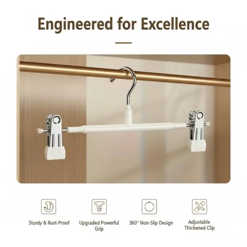 12pcs Adjustable Metal Hangers With Clips, Non-slip Space-saving For Pants/skirts & All Garments, Keep Clothes Tidy & JJ2809