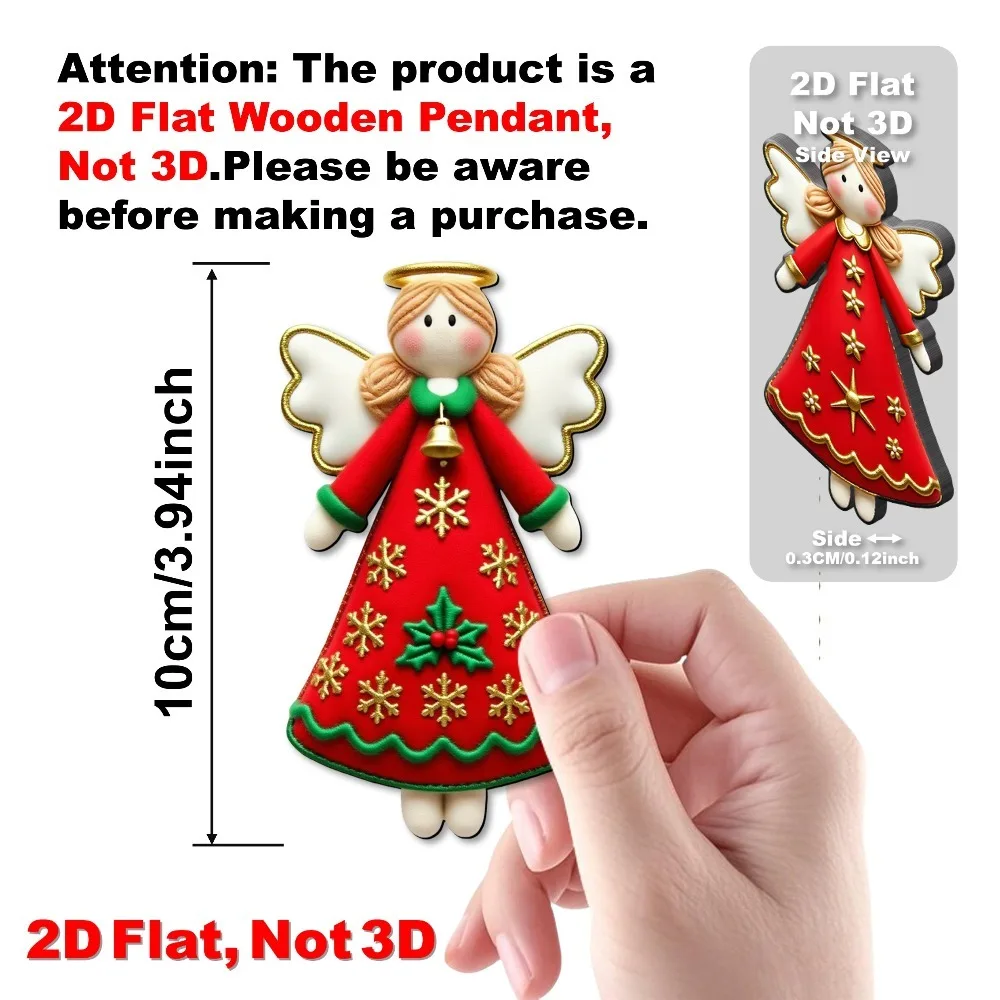 16 قطعة الحلي الملاك الخشبية الاصطناعية مع النجمة الذهبية والأقواس الشريط 2D المعلقات المسطحة لعيد الميلاد الشكر السنة الجديدة ديكور #3