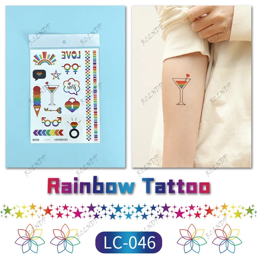 Waterproof Temporary Tattoo Sticker Rainbow Balloon Color Tree Pride Party Graffiti Flash Tatoo Fake Tatto for Men Women