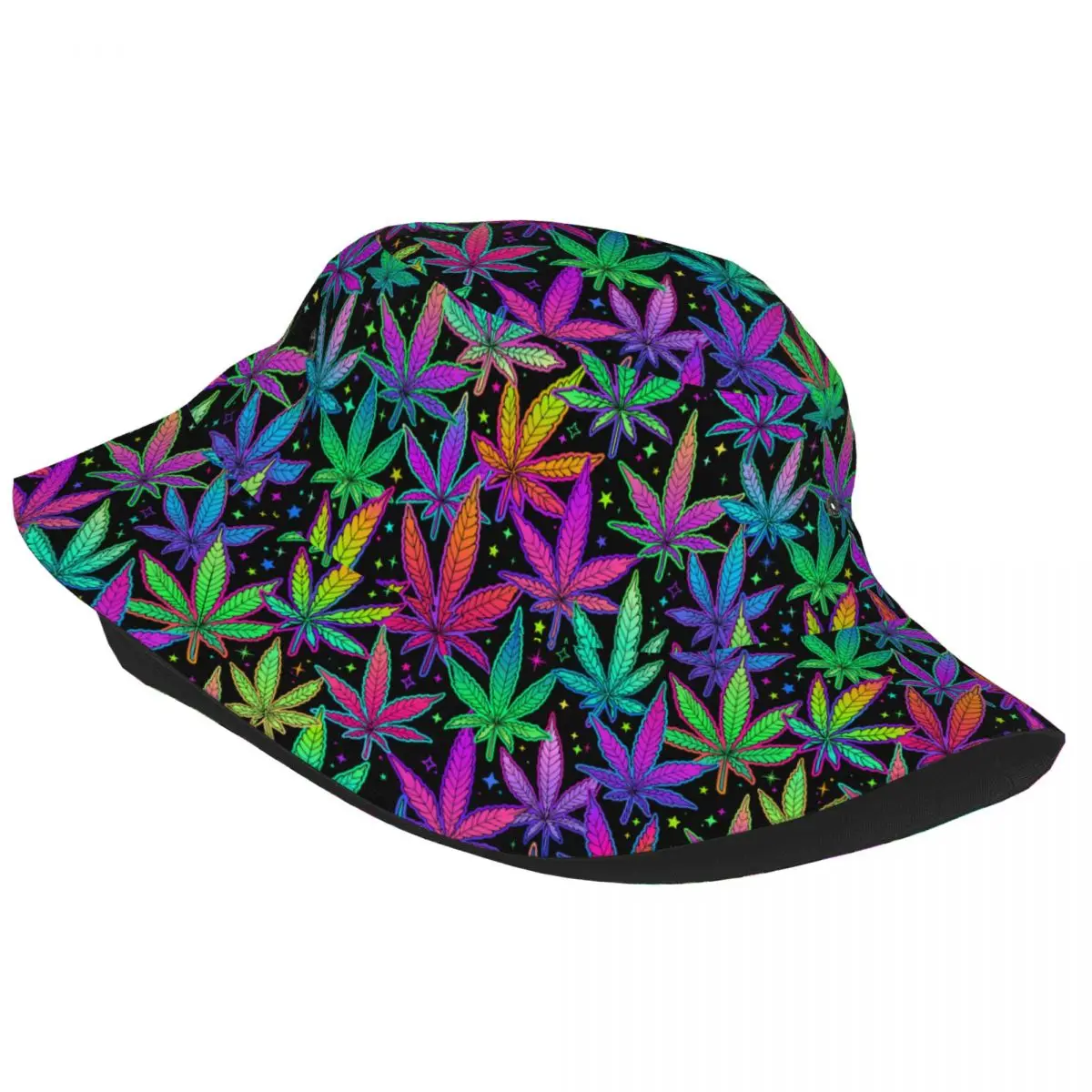 Weed Rainbow Plant Leaves Cannabis Bob Hat Marijuana Neon Field Panamka Hat Unique Design