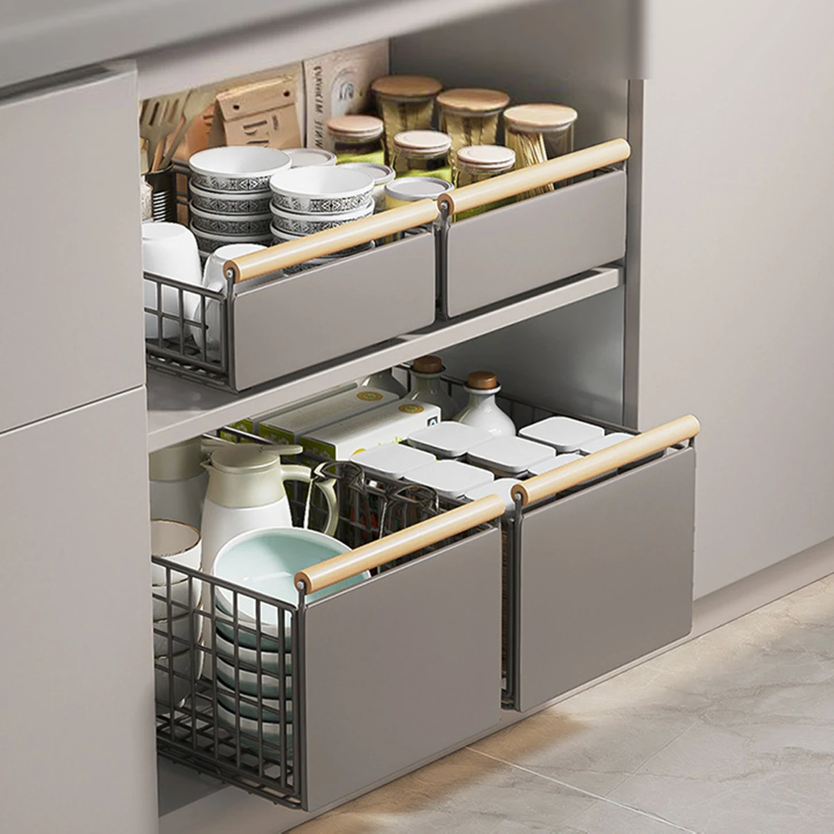Ausziehbare Küchenschublade, Teleskop-Küchenschrank, Schublade, ausziehbares Schrankregal, ohne Bohren unter der Spüle, Regal für den Schrank