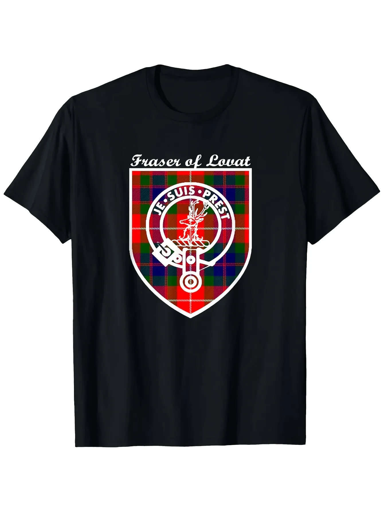 Men'S Scottish Clan Fraser T-Shirt - Heavyweight 100% with Lovat Plaid Badge & Fraser Suitable for Scottish Family Pride, Cultur
