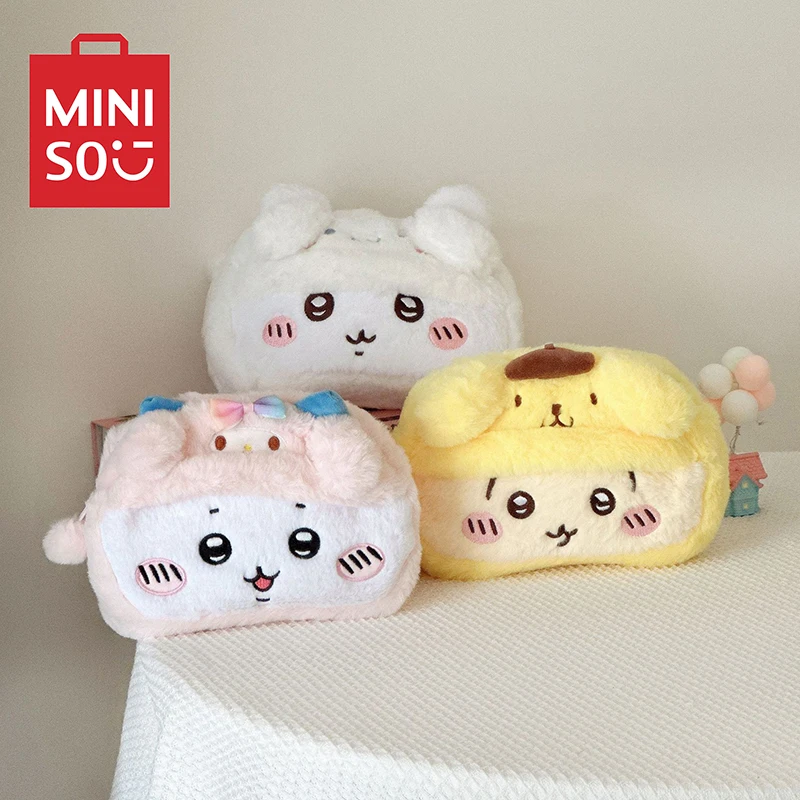 MINISO Chiikawa Pencil Case Cute Cartoon Plush Makeup Bag Large Capacity Zipper Pen Stationery Storage Bag Girl Birthday Gifts ﻿