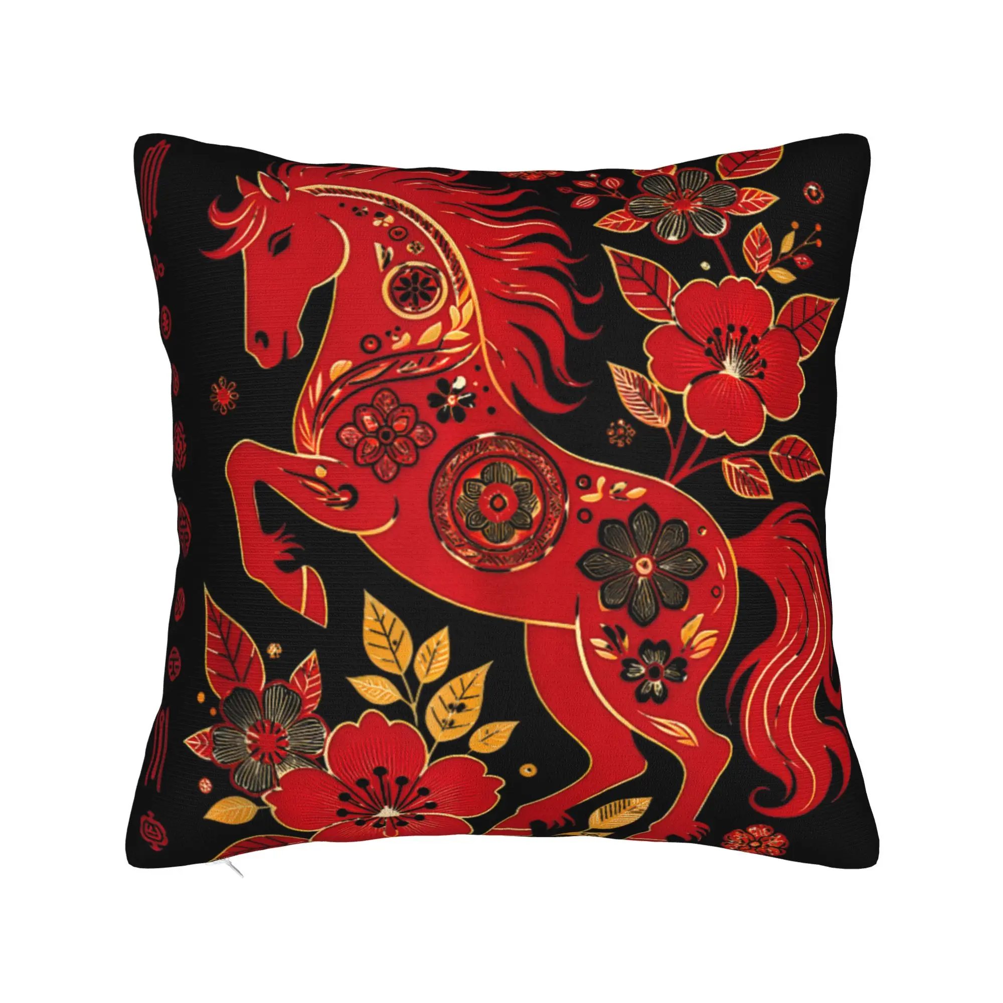 Years of The Horse Lunar Zodiac Happy Chinese New Year 2026 Pillow Cover Pillow Case For Office Car Home Decor Pillowcases Gift