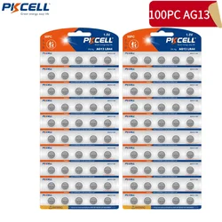 100-Count PKCELL AG13 Alkaline Button Cell Batteries LR44 A76 357A SR1154 1.5V Button Battery Coin Cell for Watch Toys Remote