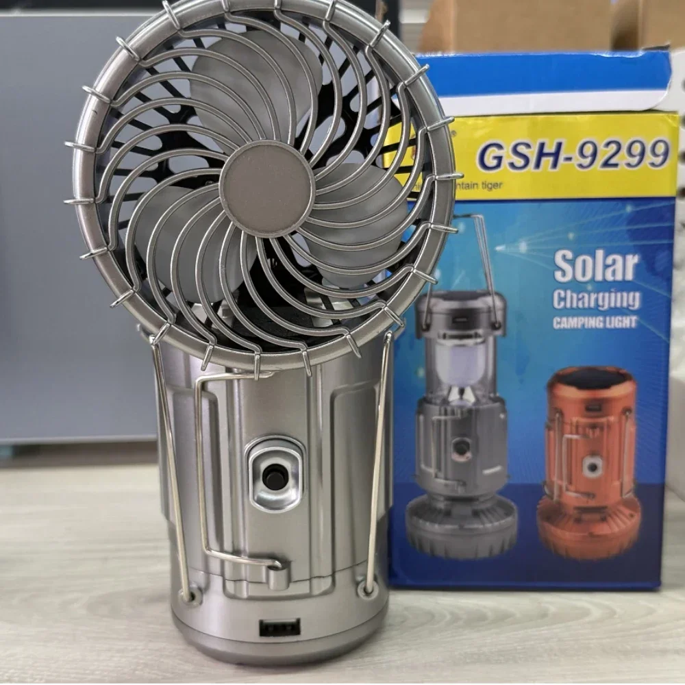 Solar Powered Camping Fan Laser Pointer Function Portable Rechargeable Foldable Hangable Design Power Bank LED Lamp Outdoor