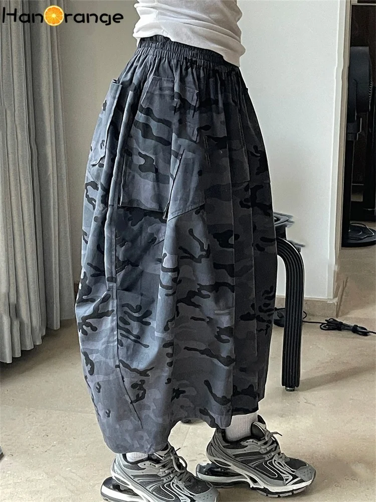 HanOrange 2025 Spring Outdoor Camouflage Curved Long Skirt Concealing Meat Showing Thinness Half Body Skirt Gray